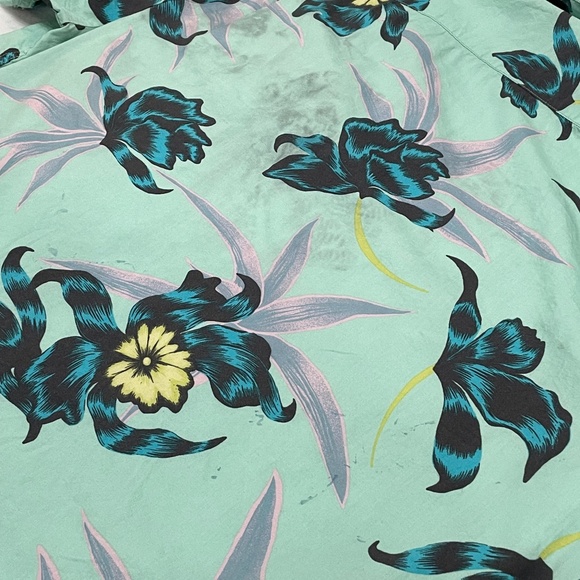 Volcom Men's Button  Hawaiian Print Collared Short Sleeve Green/ Blue Shirt XL - Picture 11 of 13